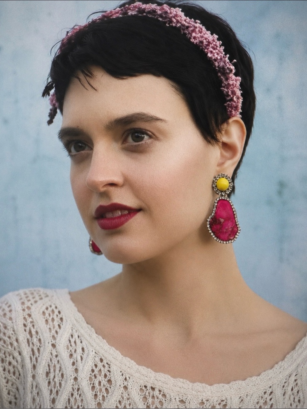 Etsy Vibrant Hot Pink and Neon Yellow Statement Earrings Rhinestone NWT